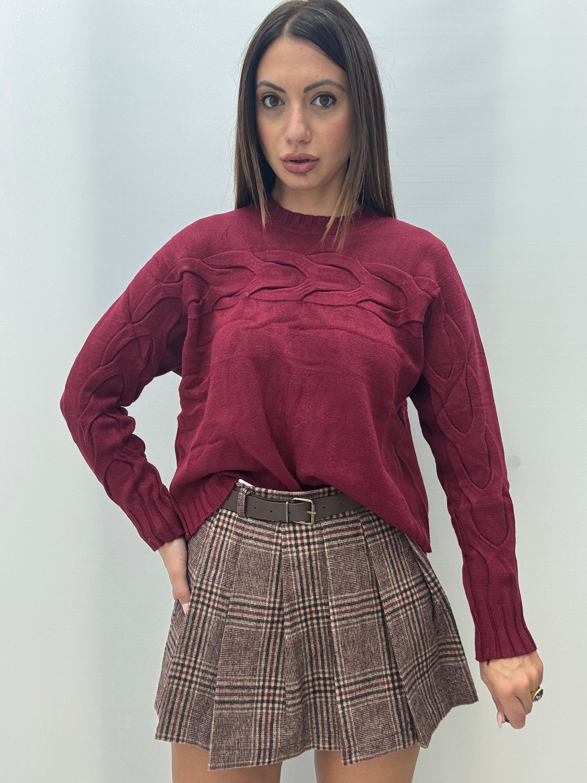 Maglione Treccia Bordeaux